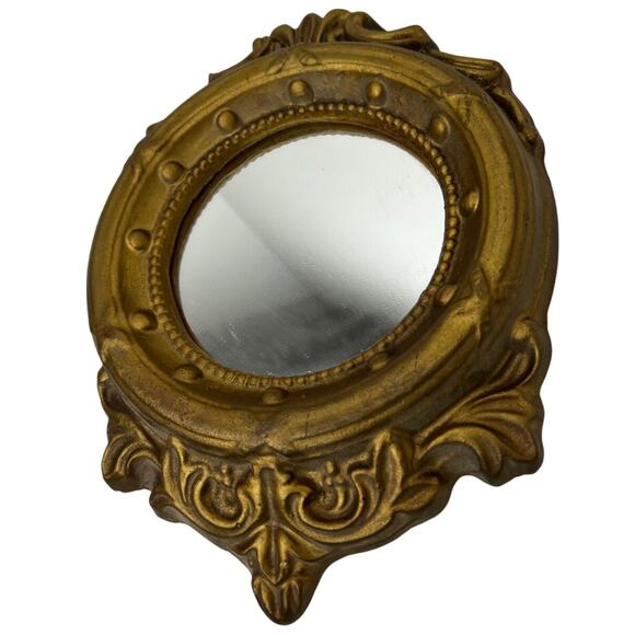 Small Ornate Gold Framed Round Wall Mirror 9 Resin Frame - Picture 1 of 7